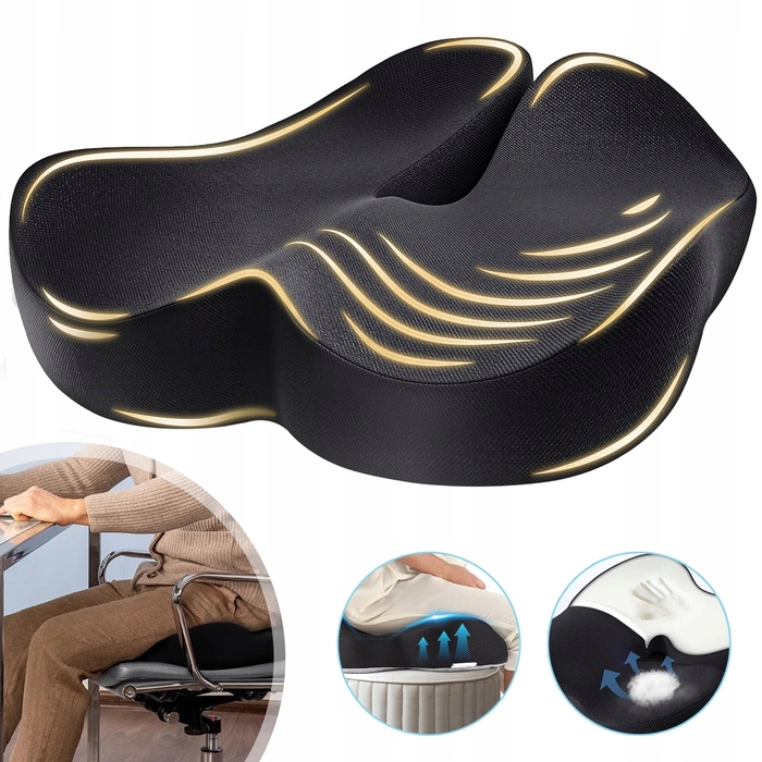 Ортопедична подушка для сидіння з ефектом пам'яті (Memory Foam), профільна, велика — для стільця та крісла