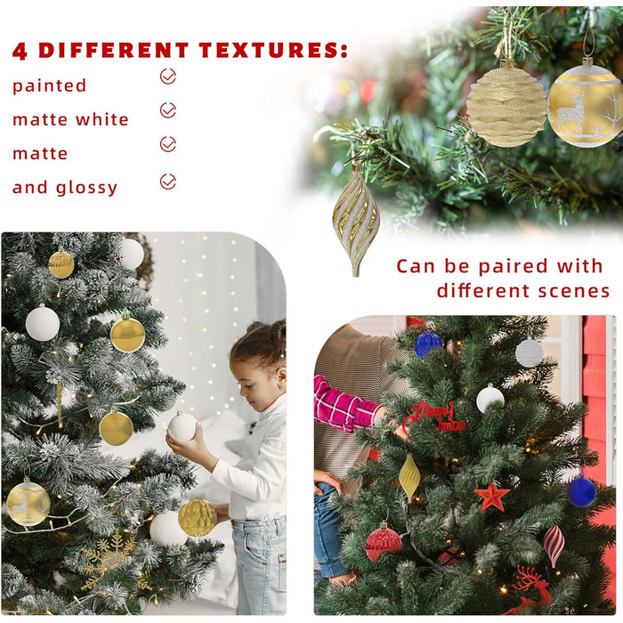 Набір прикрас для ялинки Aufun 108 шт. Преміум якість, пластик, з верхівкою, ялинкові кулі, зірки, безпечні прикраси, ялинкові кулі багаторазового використання, декор для ялинки (шампань, срібло)