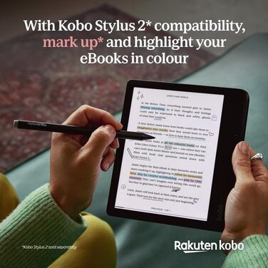 Kobo Libra Color: eReader з 7-дюймовим екраном Kaleido™ 3, підтримує аудіокниги, водонепроникний, білий (чорний)