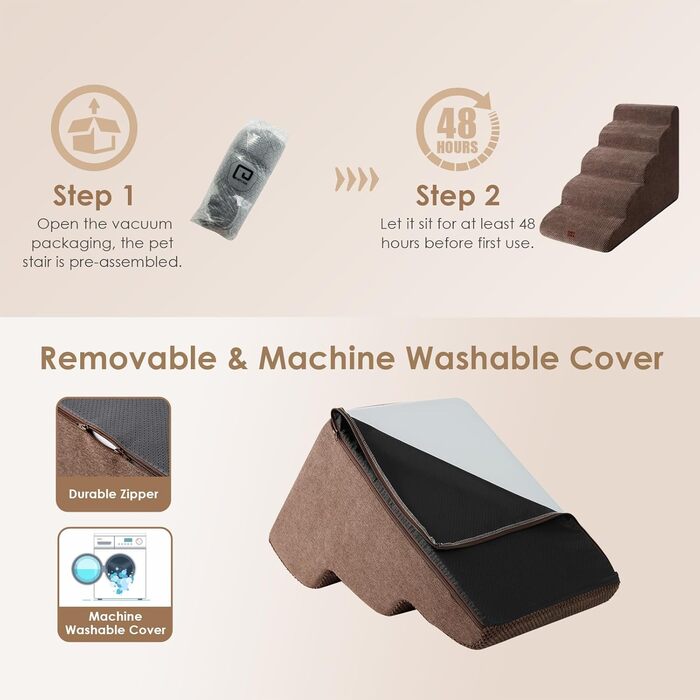 Сходинки для собак EHEYCIGA: компактні, 40 см, для маленьких собак, зручні для софи та ліжка, з антиковзким покриттям, 3 сходинки, сірий колір (40 x 50 x 30 см)