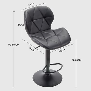 WangPangzi Adjustable Bar Stools 2-Pack with Backrest - Padded Leatherette Kitchen Bar Chairs with Footrest for Counter Height, Restaurants, Hotels & Bars (Black)
