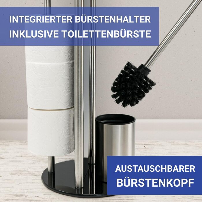 Набір для туалету WENKO Ravina 3в1 з нержавіючої сталі матового кольору (тримач туалетного паперу, тримач запасних рулонів, тримач щітки) Ø 20 x 70 см, сріблястий матовий