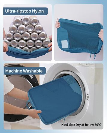 Органайзери для валіз ECOHUB (набір 4 шт) з мітками, екологічні, з перероблених матеріалів, для рюкзаків та валіз, з міцною сіткою, тревел-органайзери (зелений, блакитний)