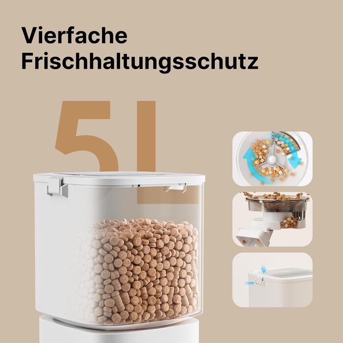 Автоматичний годівниця для котів та собак 5L з Wi-Fi, керування через додаток, 1-10 прийомів їжі на день