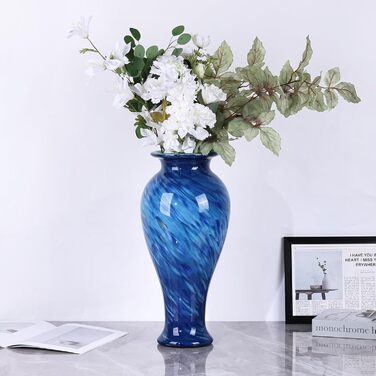 Велика скляна ваза 50,8 см, ручної роботи, для дому та декору, сучасний дизайн (Блакитна)