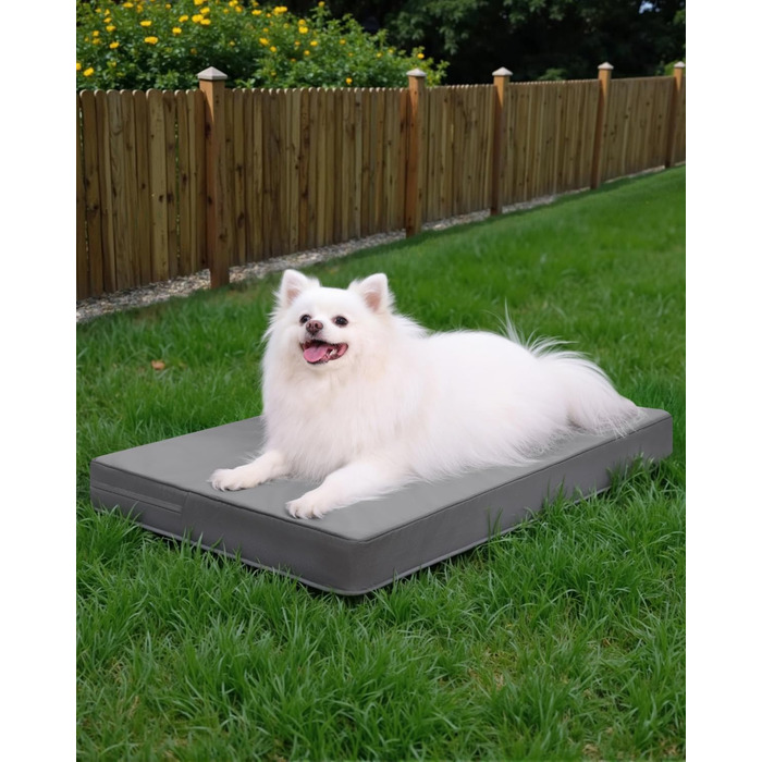 Ортопедичне ліжко для собак великих порід, 119x73 см. Знімний чохол з екошкіри, м'яке лежання, для дому та вулиці (73x45x7 см, сірий)
