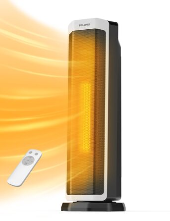 Електричний обігрівач PELONIS 2000W з пульт, 3S Швидкий нагрів, ECO режим, 75° коливання, термостат (5-35°C), таймер 8h, тиха керамічна панель, білий, 59см