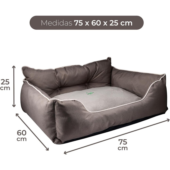 UNITED COLORS OF BENETTON. Pets - Dog Bed, Ergonomic Bed, for Medium-Sized Dogs, Made of Polyester, Machine Washable, Size M, (brown, 75 cm)