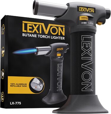 Газовий пальник LEXIVON LX-775 для кухні з дитячим замком та регульованим полум'ям | Пальник для крем-брюле та DIY | Алюмінієвий балон