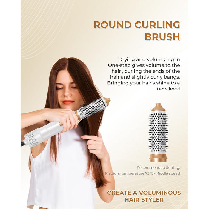 UKLISS Стайлер для волосся 6-в-1 Air Styler Set - Професійний стайлер з насадками: фен-щітка, керлер, щітка з гарячим повітрям, фен-щітка, фен, випрямляч | для створення локонів, об'єму, випрямлення та сушіння (Перламутрово-білий)