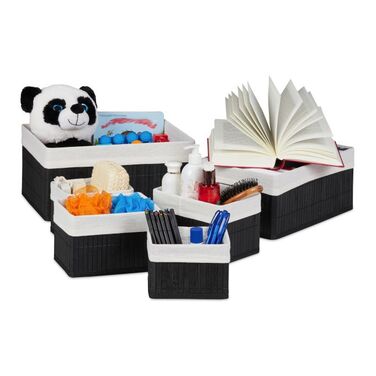 Relaxdays Bamboo Storage Baskets - 6 Piece Set