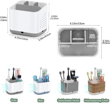 Тримач для зубних щіток з пластику, антиковзкий, для електричної зубної щітки, сірий, з 4 слотами, з піддоном для зливу води