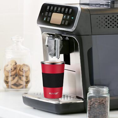 Термокружка для кави з кришкою, 380 мл, з подвійними стінками, з нержавіючої сталі, червоно-чорна