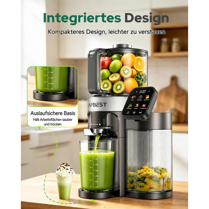 Повільна соковижималка 3-в-1 Slow Juicer з XL-завантажувальним отвором 155 мм, сіра