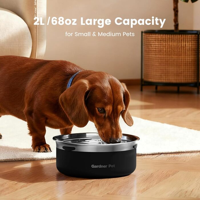 Миска для води для собак Gardner Pet, не проливається, з нержавіючої сталі, 2L, чорна