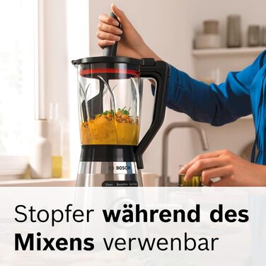 Bosch VitaPower Series 4 Stand Mixer MMB6382MN, improved version, high-quality stainless steel blades, 1.5L Thermo-Safe glass jar, tamper, dishwasher-safe parts, 30,000 RPM, 1200W, stainless steel stand mixer with improved mixing jug