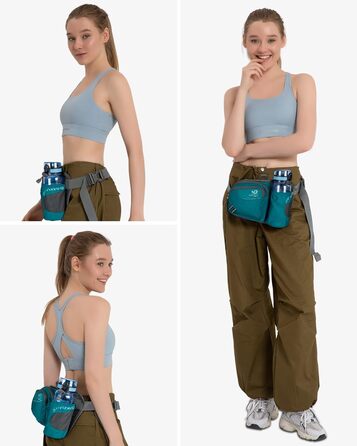 Спортивна поясна сумка Waterfly з тримачем для пляшки, для жінок та чоловіків, дихаюча, для бігу, велоспорту, кемпінгу, подорожей, хандінгу (Турквіс)