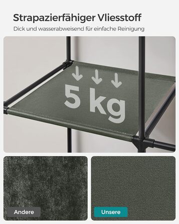 SONGMICS Closet, Wardrobe, 4 Hanging Shelves, with Shelves, 4 Side Pockets, Plenty of Space, for Bedroom, Living Room, RYG094B02 (45 x 170 x 167 cm, Sage Green)