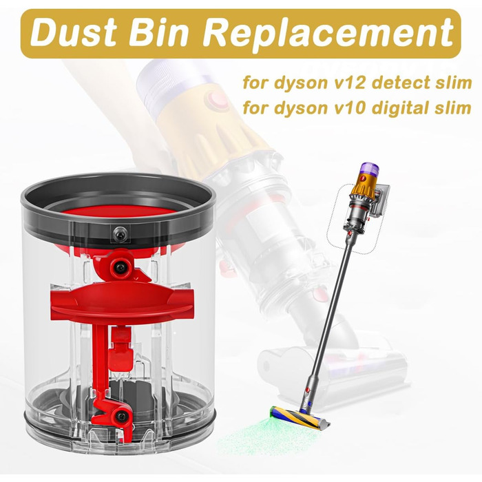 Dyson V10 & V12 Dust Bin Replacement - Large Capacity Container Accessory for Dyson V10 Absolute/Animal/Slim (Part No. 969509-01)