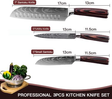 Набір кухонних ножів 5 шт. з нержавіючої сталі, преміум якість, ергономічні дерев'яні ручки, гострі ножі для професійних кухарів, універсальний ніж, подарункова коробка