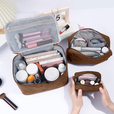 Косметичка MAGEFY: 2 шт. бежева + 3 шт. коричнева. Органайзер для макіяжу, дорожній, з відділеннями