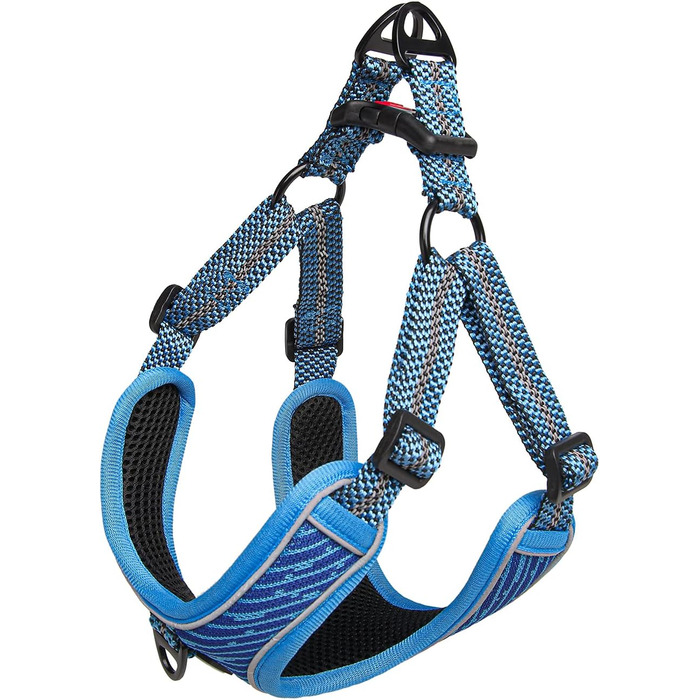 Шлейка для собак середніх та маленьких порід, цуценят, анти-тяга, безпечна, світловідбиваюча, м'яка, регульована (S, блакитна)