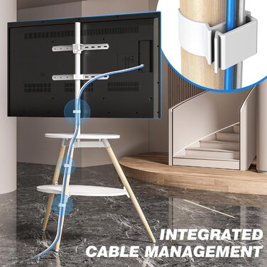 Підставка для телевізора 5Rcom Weiß з 2 полицями 32-65 дюймів, дерев'яна, поворотна, регульована по висоті, VESA 400x400, до 40 кг