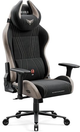 Ігрове крісло Diablo X-Horn 2.0, ергономічне, тканинне, 150 кг, 3D підлокітники, підголівник і поперекова підтримка, бежево-чорне, розмір L, для геймерів та офісу