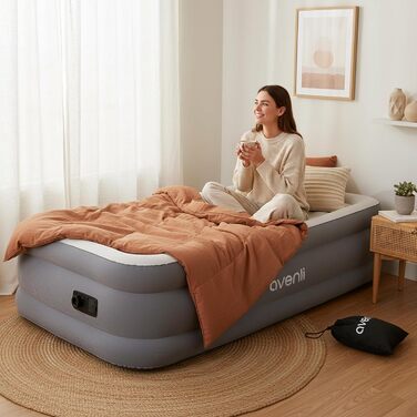 Надувний матрац-ліжко AVENLI самонадувний для 1 особи, 191x99x46 см, з інтегрованою помпою, белькрове покриття, для кемпінгу та дому