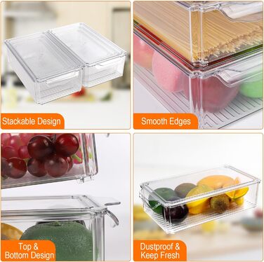 Diealles Shine Refrigerator Organizer Set, 6-Piece Organizer Boxes for Refrigerator with Lids, Transparent Refrigerator Boxes Stackable, Storage Box for Refrigerator for Kitchen Cabinets