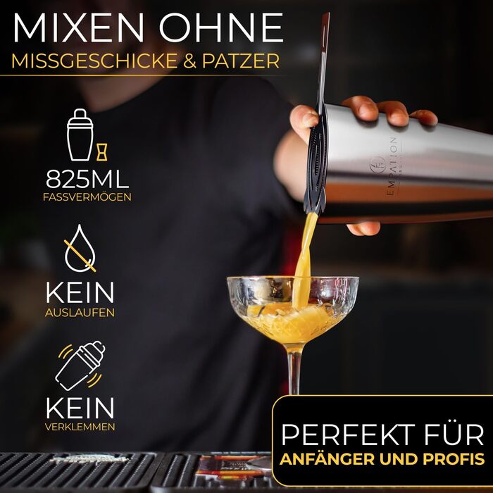 Набір для коктейлів EMPATION: 8 предметів, Boston Shaker 825мл, нержавіюча сталь, для початківців та професіоналів, сріблястий, преміум подарунок