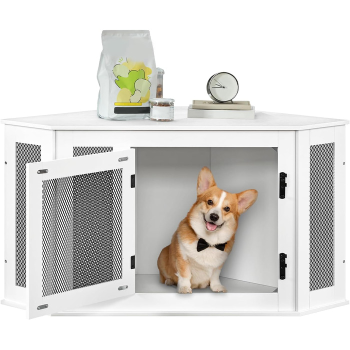 Клітка для собак Eck, переноска для собак, внутрішнє використання, 113 x 60 x 60 см, клітка для маленьких та середніх собак, багатофункціональна, вінтажний стиль, пошкоджене біле покриття ADCWT0801