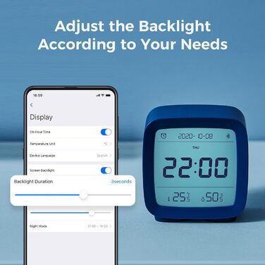 Qingping Bluetooth Alarm Clock, Works with Mi Home (All settings via App), Digital Smart Alarm Clock Battery Powered with Multiple Alarms