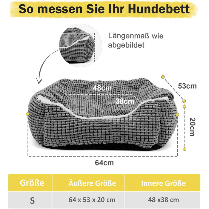 Dog Bed, Medium-Sized Dogs, Dog Basket with Removable Cushion, Dog Beds Corduroy Fluffy Washable, Non-Slip Dog Basket, Dog Sofa with High Edge Fits up to 18kg Pets (76x61x23cm) (A-S(64x53x20CM))
