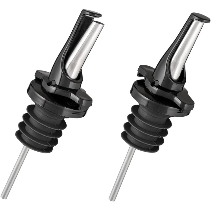 Виливники для спиртних напоїв та оливкової олії з герметичними кришками. Набір з 2 шт. з адаптерами. Нержавіюча сталь, чорний колір.