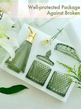 Набір аксесуарів для ванної кімнати, зелений, 4 шт. (скло), набір для ванної кімнати з дозатором мила, мильницею, тримачем для зубних щіток, скляною баночкою для ватних паличок, декор у стилі бохо, сучасний