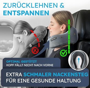 Подушка для шиї Comfy від HELDENWERK для подорожей: Memory Foam, 6-позиційне регулювання, для автомобіля та літака, дихаюча, миється, сірий