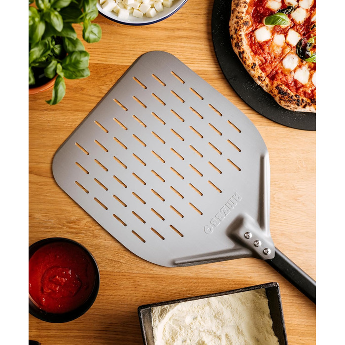 Преміум лопатка для піци AMZBBQ, 30x30x66 см, перфорована, з анодованого алюмінію, для легкого зсування на піцакамені, аксесуар для гриля, подарунок для чоловіків