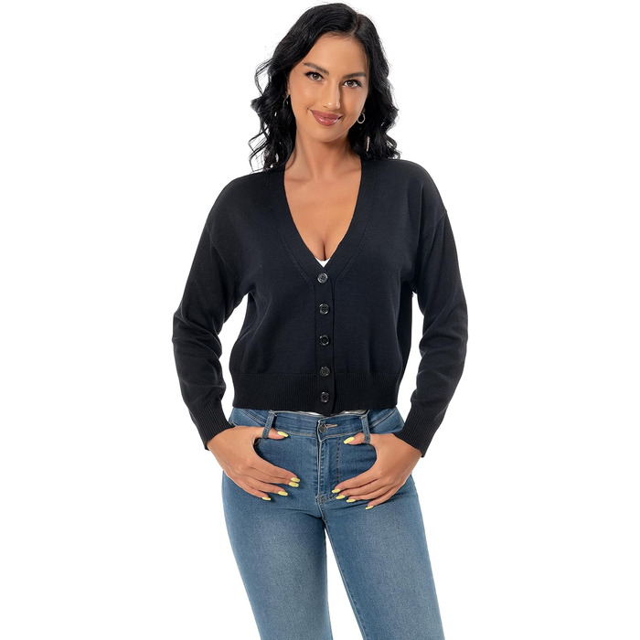 Чорний кардиган з довгим рукавом для жінок Satuun, V-подібний виріз, на ґудзиках, болеро, розмір XXL