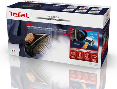 Tefal FV8064 Puregliss Steam Iron | 3000 Watts | 280 g/min Steam Boost | 0-50 g/min Variable Steam | Vertical Steam | Durilium AirGlide Autoclean Soleplate | Micro-Calc Filter | Black/Gold Black / Gold