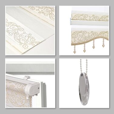 Double Roller Blind Klemmfix No Drilling White Silver 200 x 60 cm (Length x Width) Duo Roller Blind Blackout with Beads, Shimmers, Pleated Blind Window Door Zebra Blind Clamp Blind Side Pull Blind (Gold Beige, W50 x H200 cm)