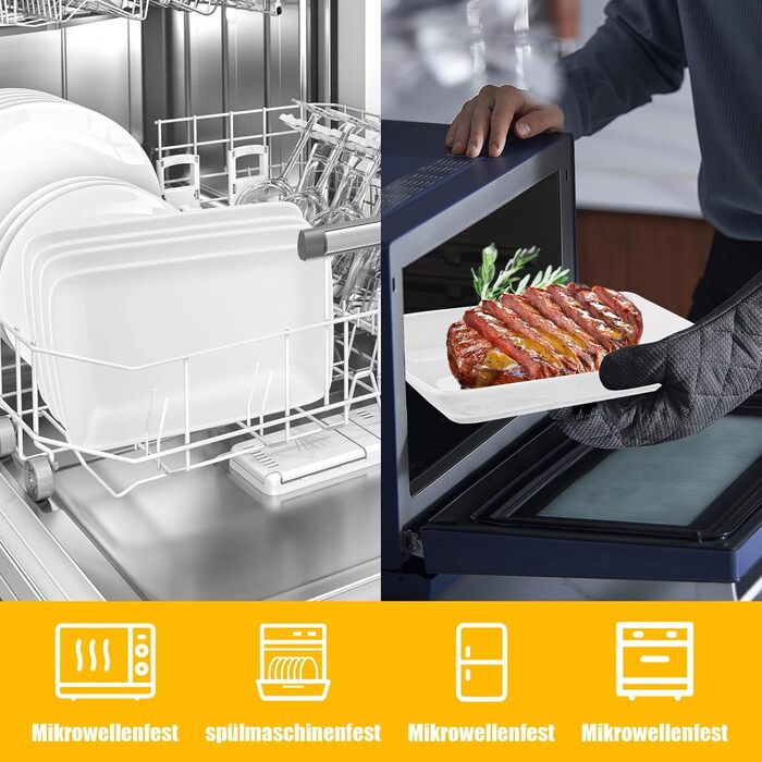 Набір Teller Rechteckig: 8 прямокутних сервіровочних тарілок з порцеляни, 23x14x2.8 см, білий колір, для буфетів, тортів, десертів, м'яса, антипасті, суші, салату, страви