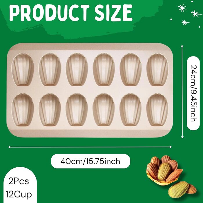 Форма для мадленів (2 шт) з антипригарним покриттям, 12 відділень, 40x24 см, з вуглецевої сталі, для випікання мадленів, кексів, брауні, шоколаду