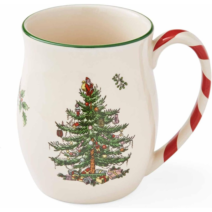 Набір з 4 кружок Portmeirion Spode з різдвяним ялинковим мотивом і ручками у вигляді льодяників