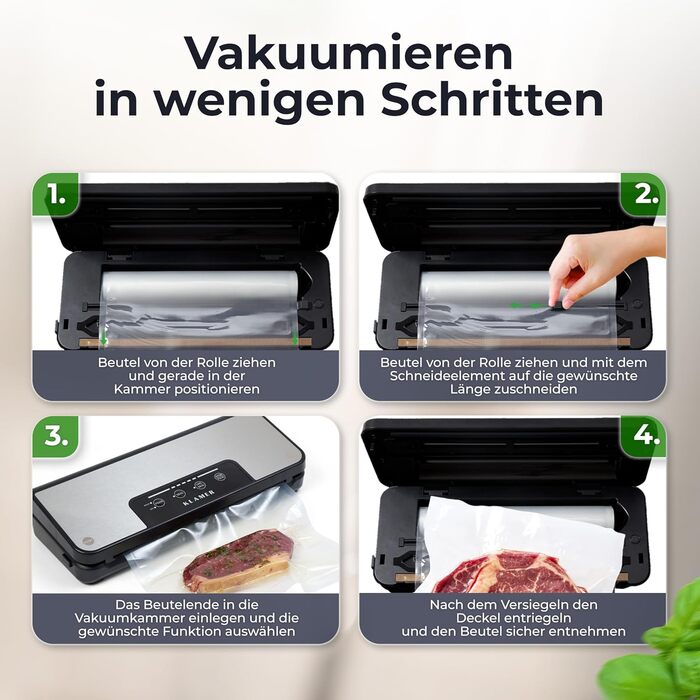 KLAMER Classic Pro 80 (2024) - Вакуумний пакувальник для продуктів харчування, Sous Vide, комплект з пакетами та шлангом