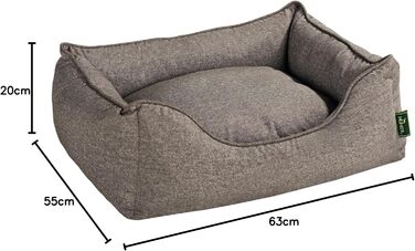 Софа для собак HUNTER Boston, зручне ліжко з двостороннім подушкою, класичний дизайн, м'яке, затишне, миється, протиковзне покриття, колір: коричневий, розмір: S (60 x 50 x 17 см)