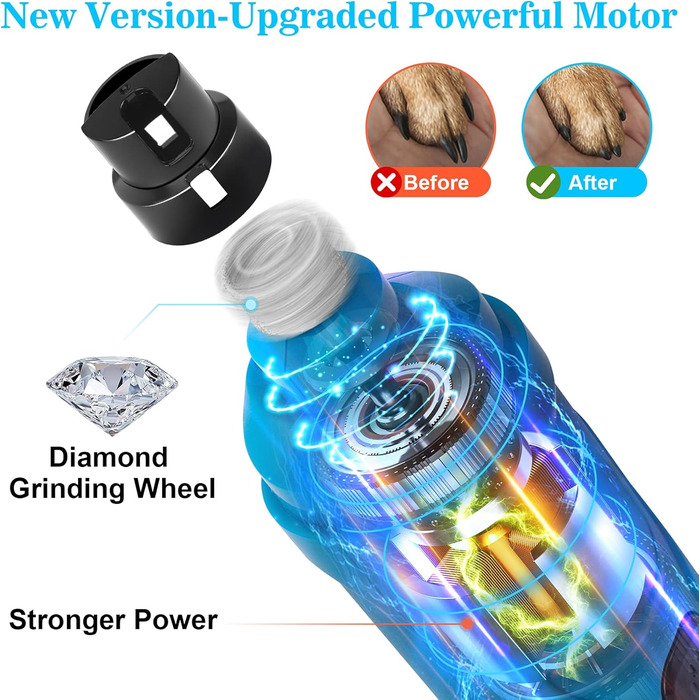 Шліфувальник для собак Bousnic Krallenschleifer: тиха електрична пилка для нігтів з LED-підсвічуванням, 2 швидкості, для собак та котів малих та середніх порід, блакитний