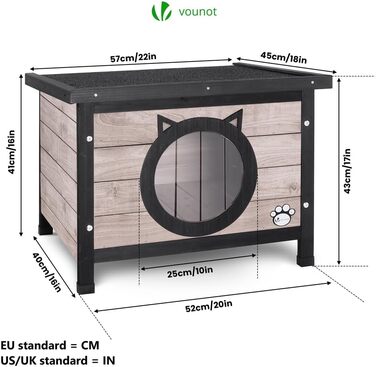 Будиночок для котів Vounot® з асфальтовим дахом, вулиця, 57 x 45 x 43 см (Сірий)
