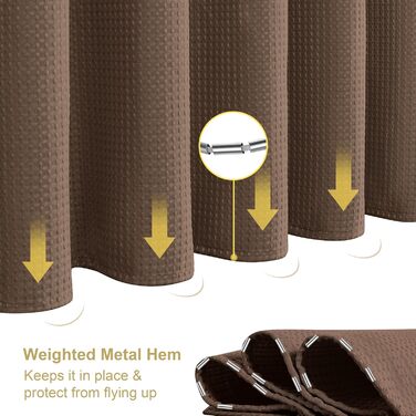 Штора для ванної кімнати Waffel з кільцями, тканинна, водовідштовхувальна, антигрибкова, 182x182 см, біла (Waffel - коричневий, 244x182 см)