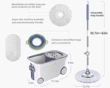 Система для миття підлоги Spin Mop Bucket Deluxe з відром та мікрофіброю (157.5 см)